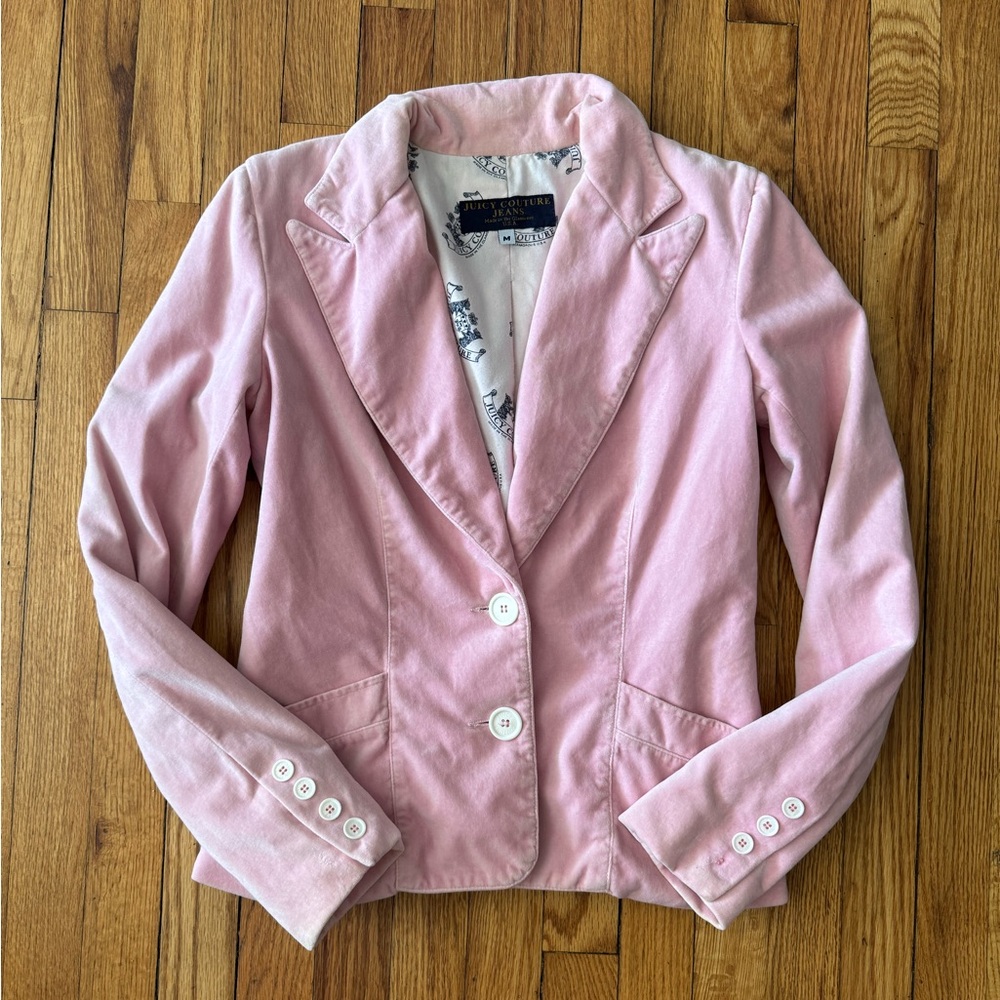 Vintage Juicy Couture Pink Brushed Velour Blazer Jacket Medium Fully Lined